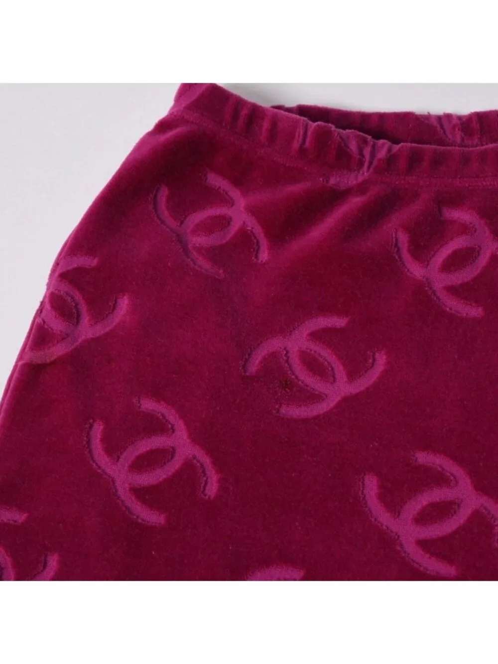 Chanel Vintage Velour Pants CC Logo Pink Archive Karl Lagerfeld